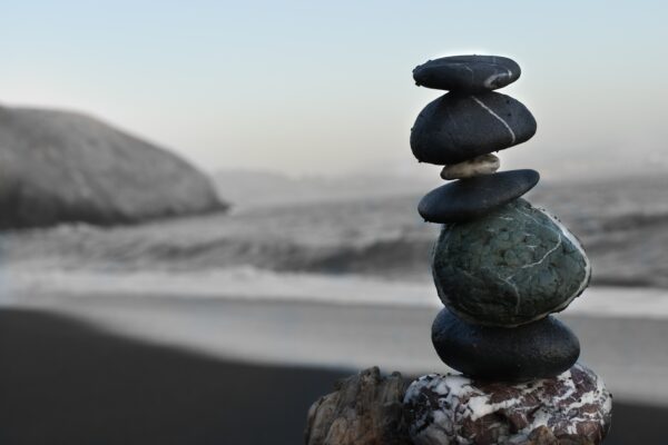 Stack of rocks by water
