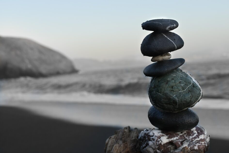 Stack of rocks by water