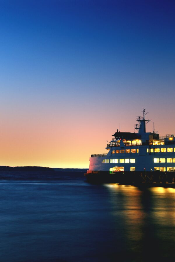 Ferry boat at sunset